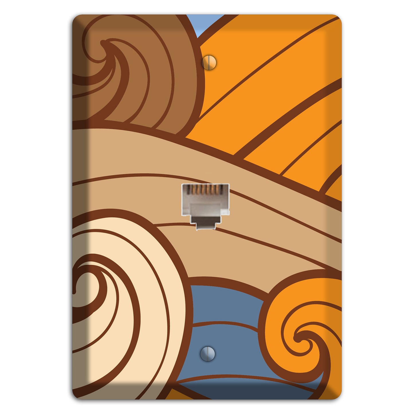 Abstract Curl Blue & Cream Phone Wallplate