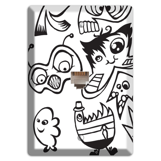 Black and White Whimsical Faces 3 Phone Wallplate