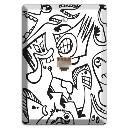 Black and White Whimsical Faces 1 Phone Wallplate