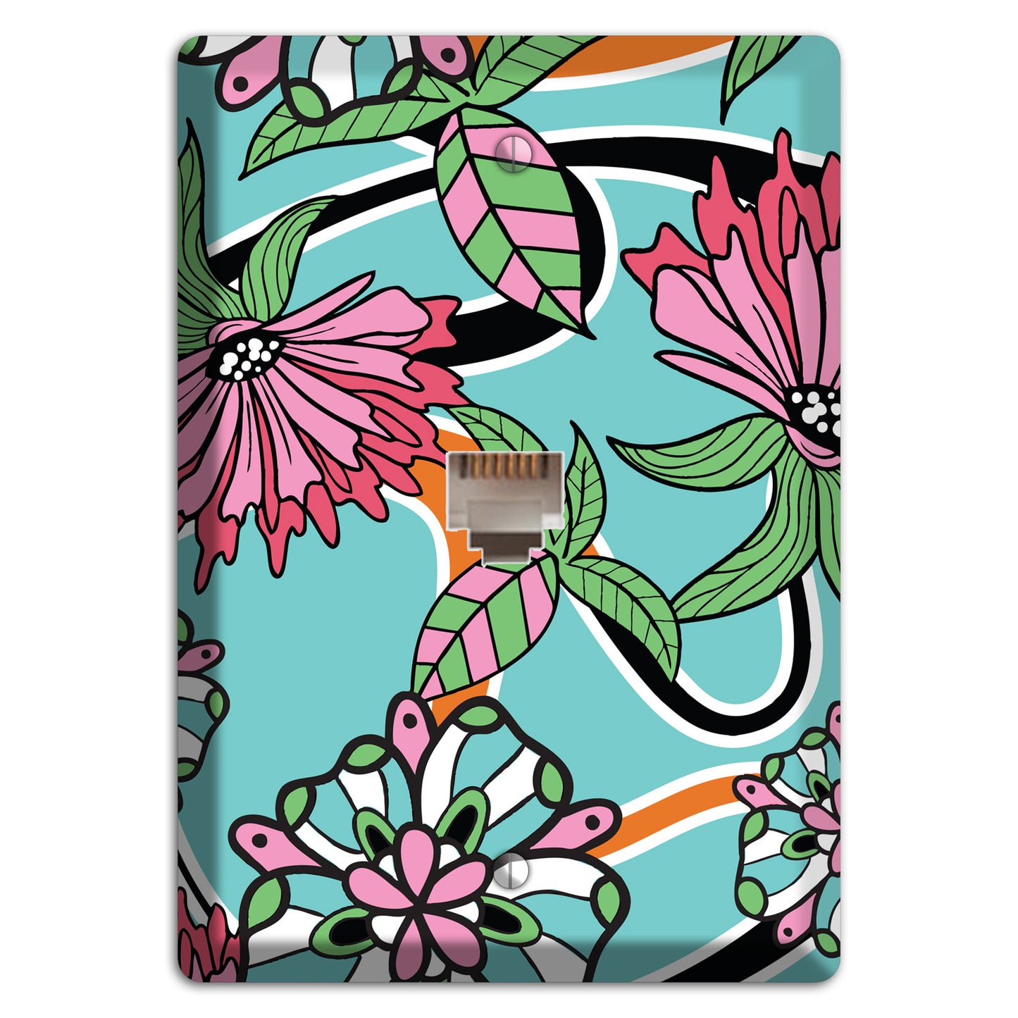 Turquoise with Pink Flowers Phone Wallplate