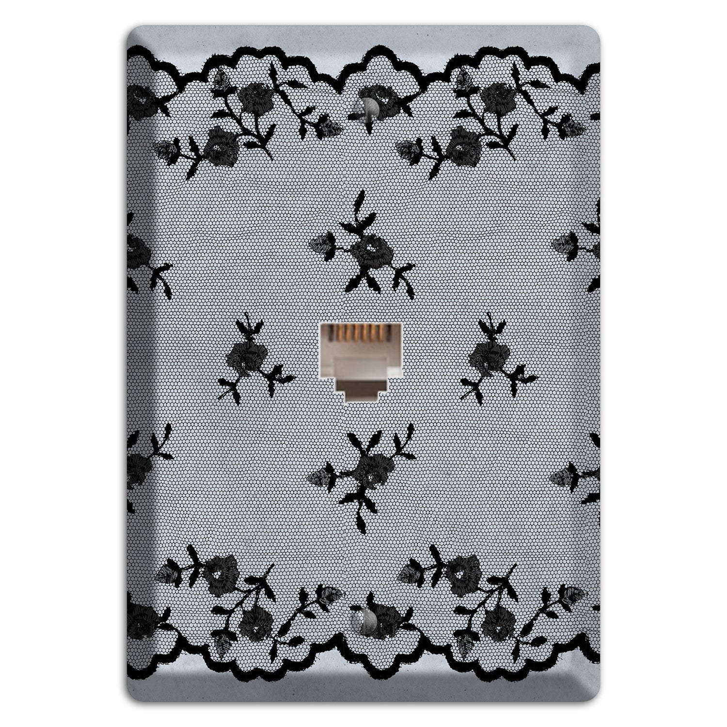 Embroidered Floral Gray Phone Wallplate