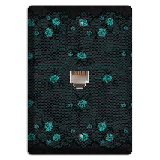 Embroidered Floral Black Phone Wallplate