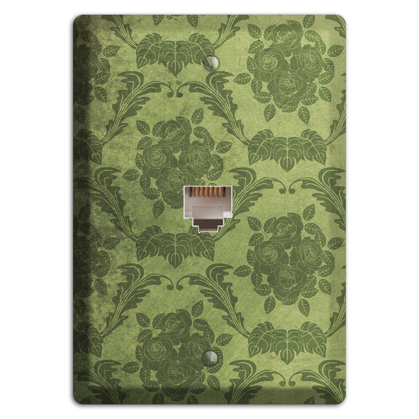 Green Smoke Vintage Rose Damask Phone Wallplate