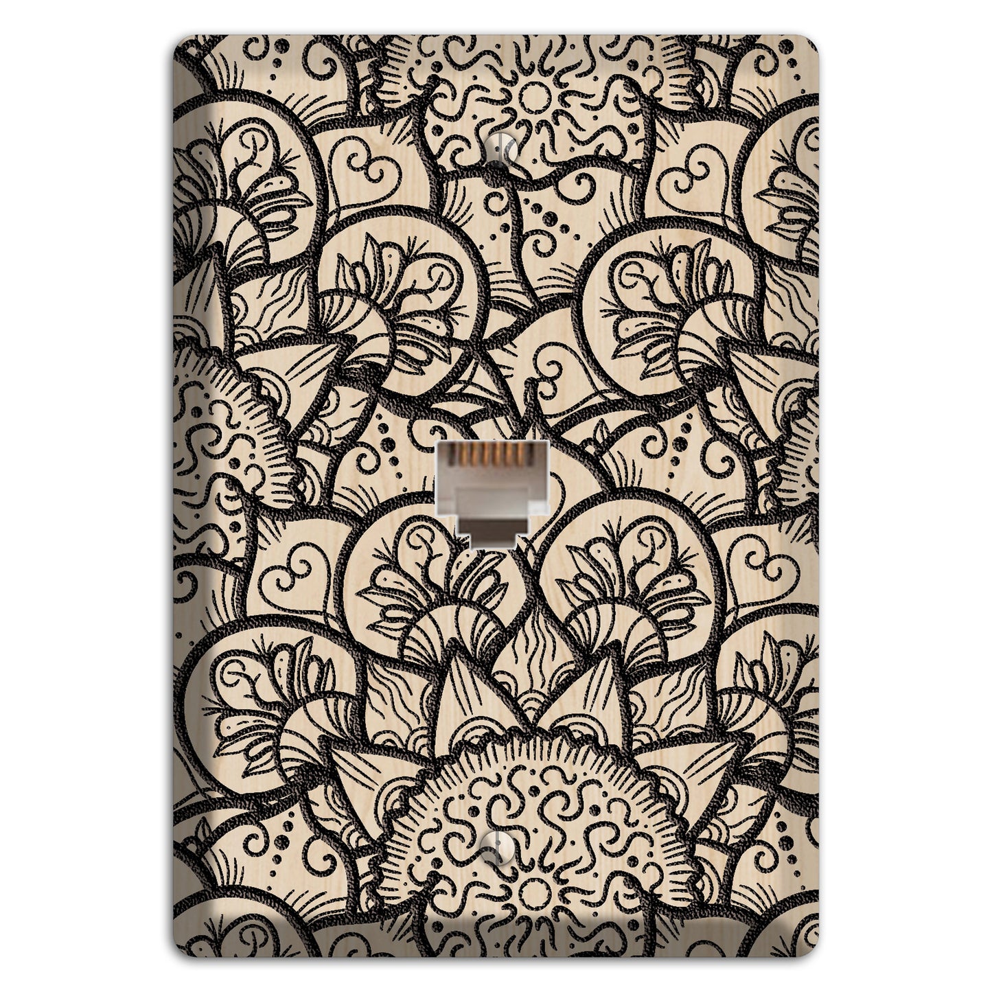 Mandala Black and White Style N Wood Lasered Phone Wallplate