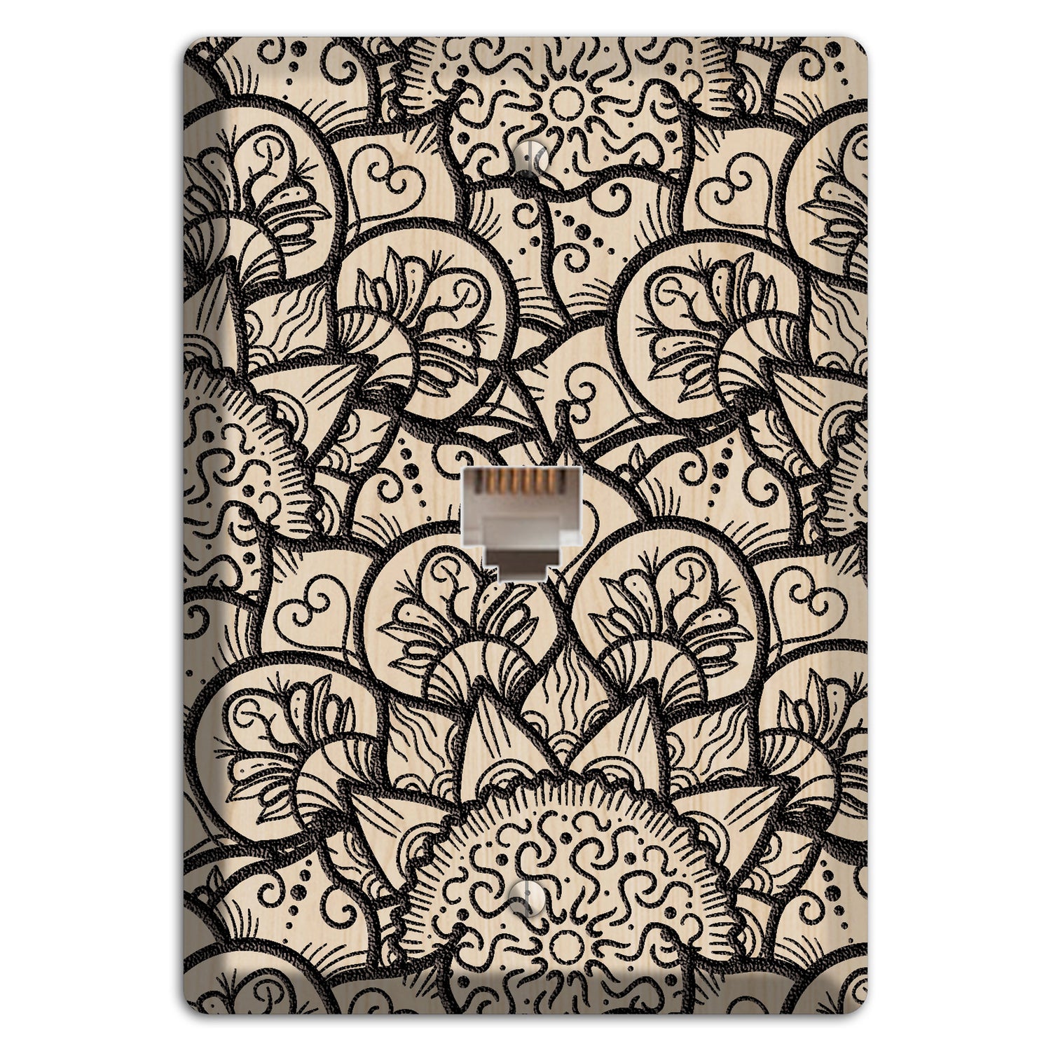 Mandala Black and White Style N Wood Lasered Phone Wallplate