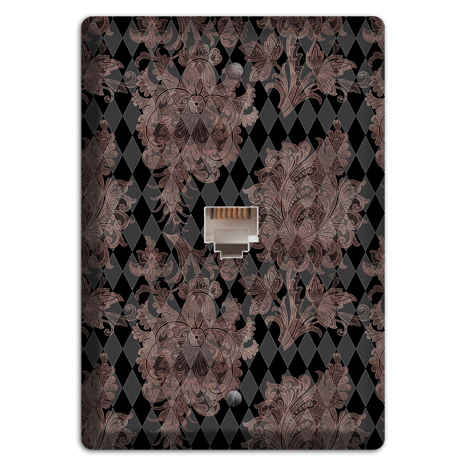 Black and Rose Ornate Diamond Phone Wallplate