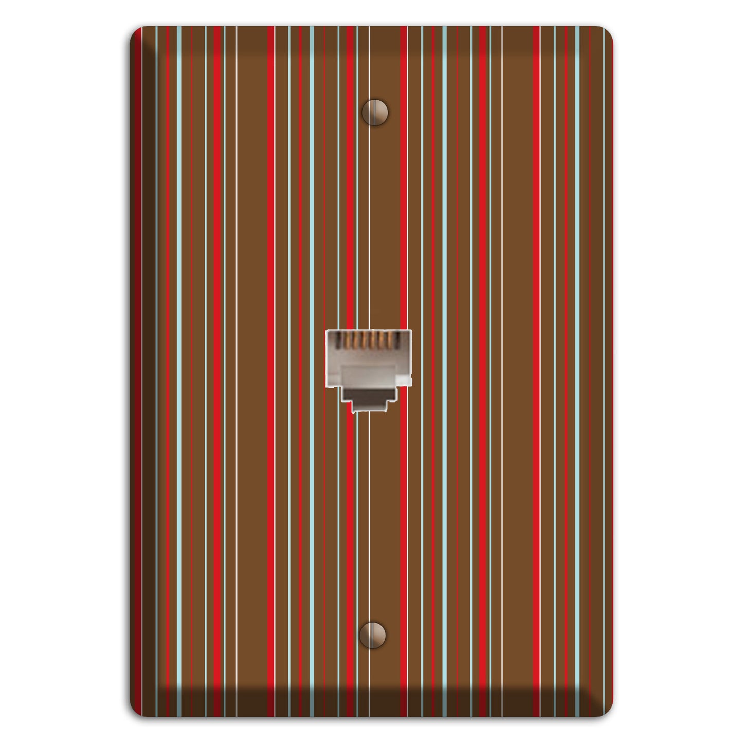 Brown Red and Dusty Blue Vertical Stripes Phone Wallplate