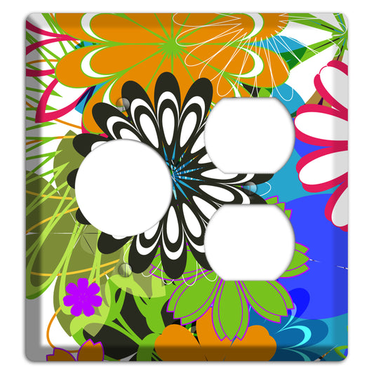 Multi Retro Flowers Receptacle / Duplex Wallplate