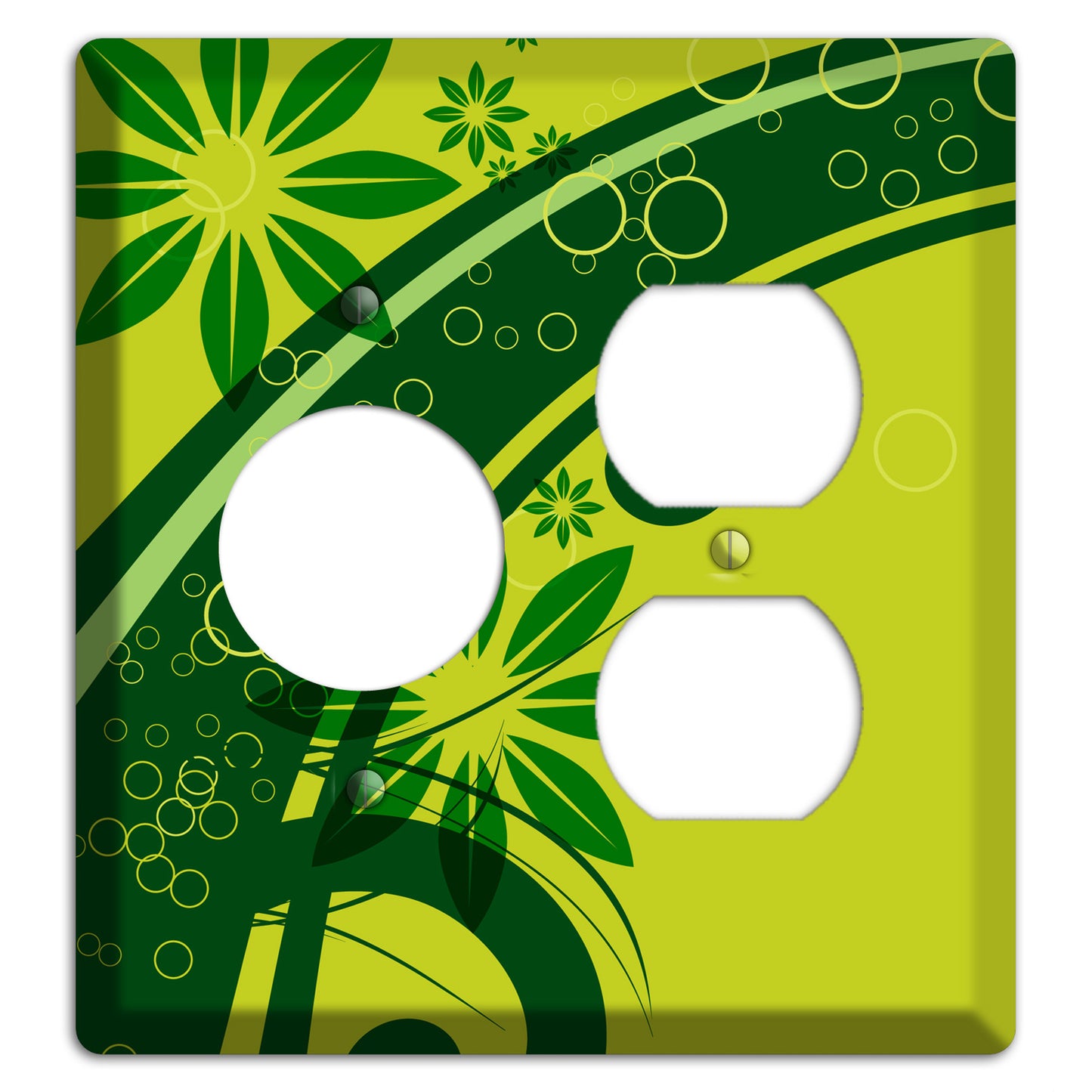 Green Retro Floral Receptacle / Duplex Wallplate