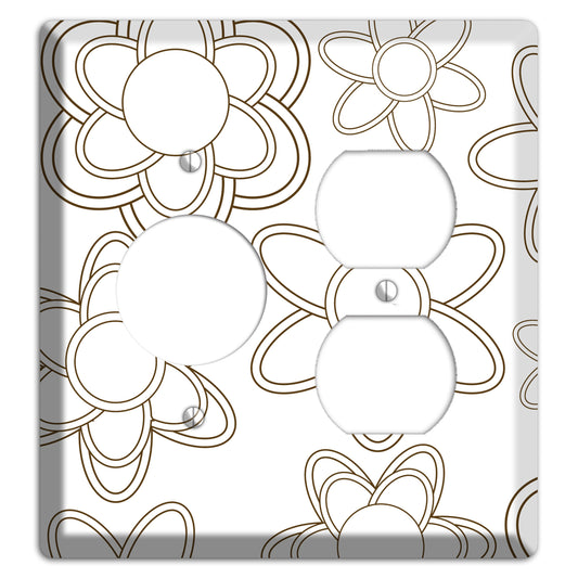 White with Retro Floral Contour Receptacle / Duplex Wallplate