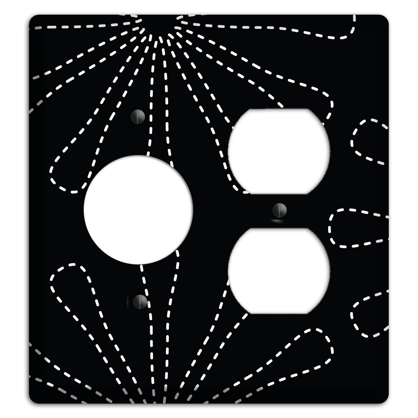 Black with White Retro Stipple Floral Contour Receptacle / Duplex Wallplate