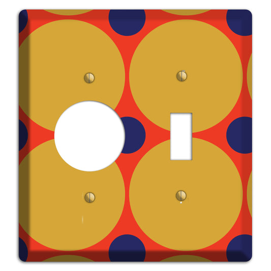 Red with Mustard and Blue Multi Tiled Large Dots Receptacle / Toggle Wallplate