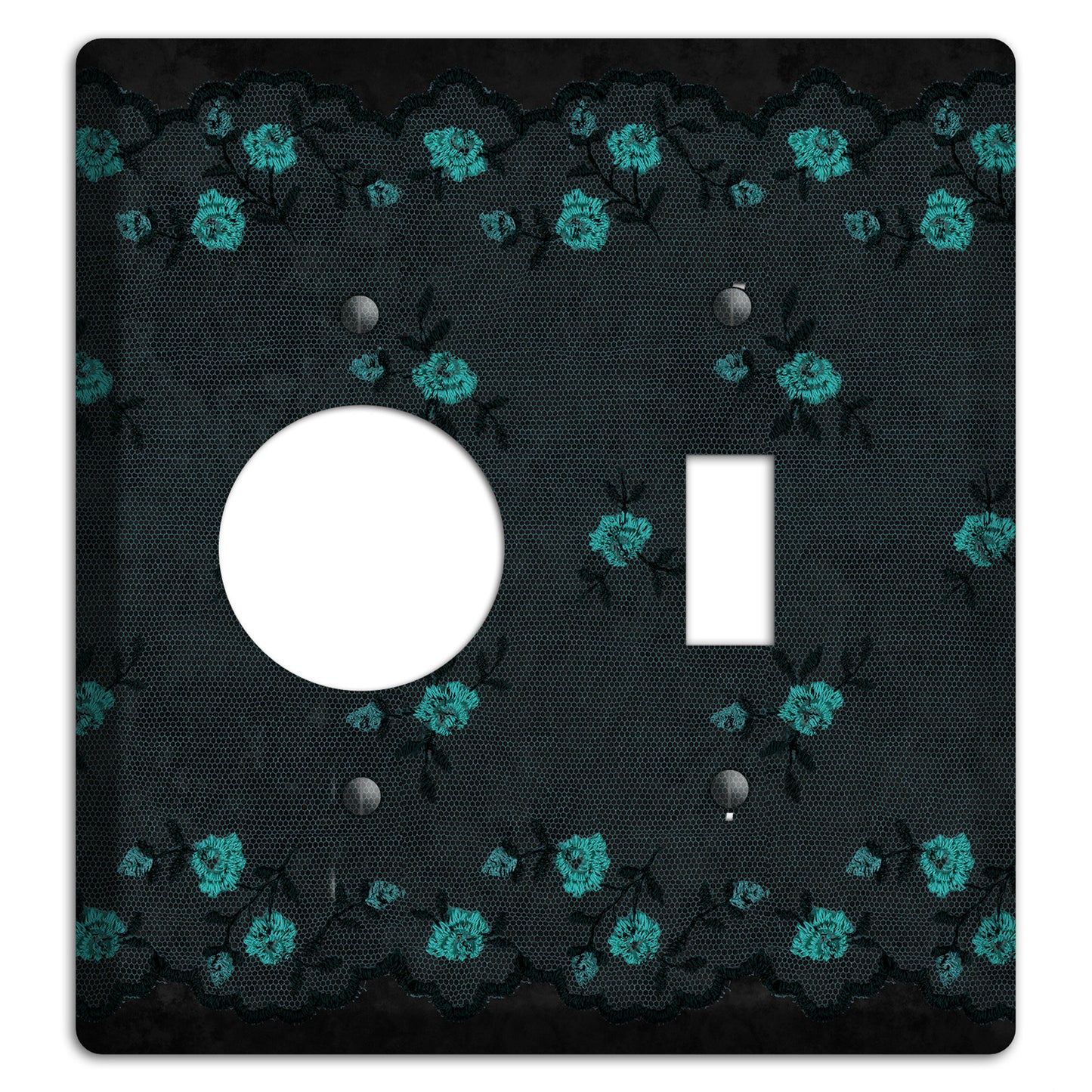 Embroidered Floral Black Receptacle / Toggle Wallplate