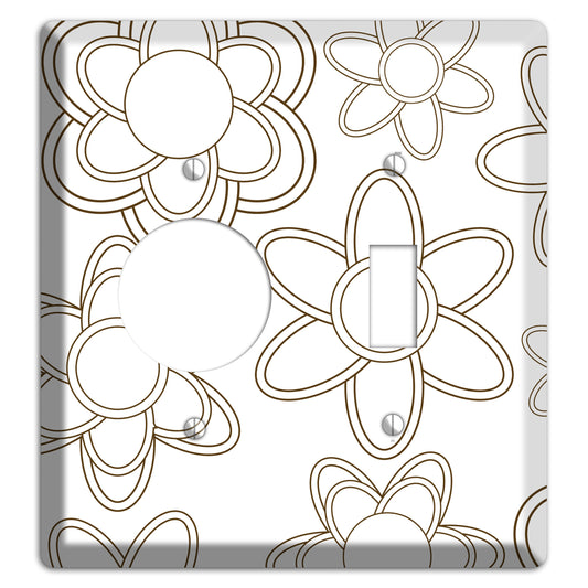 White with Retro Floral Contour Receptacle / Toggle Wallplate