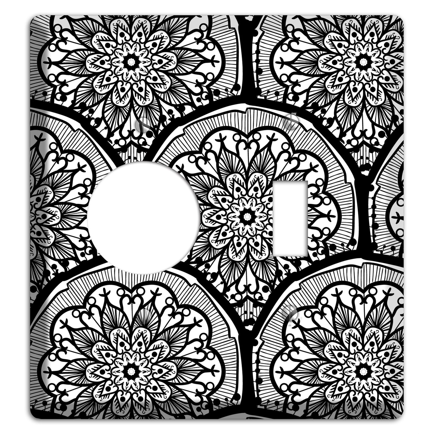 Mandala Black and White Style A Cover Plates Receptacle / Toggle Wallplate