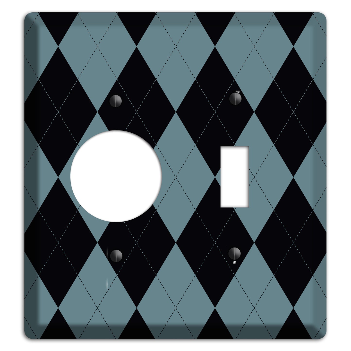 Blue and Black Argyle Receptacle / Toggle Wallplate