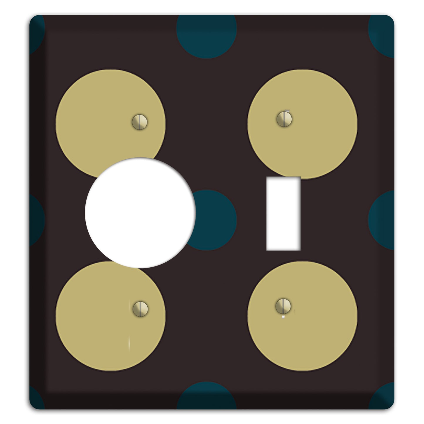 Brown with Olive and Dark Aqua Multi Polka Dots Receptacle / Toggle Wallplate