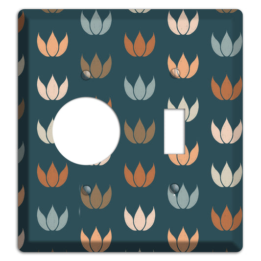 Teal Lotus Print Receptacle / Toggle Wallplate