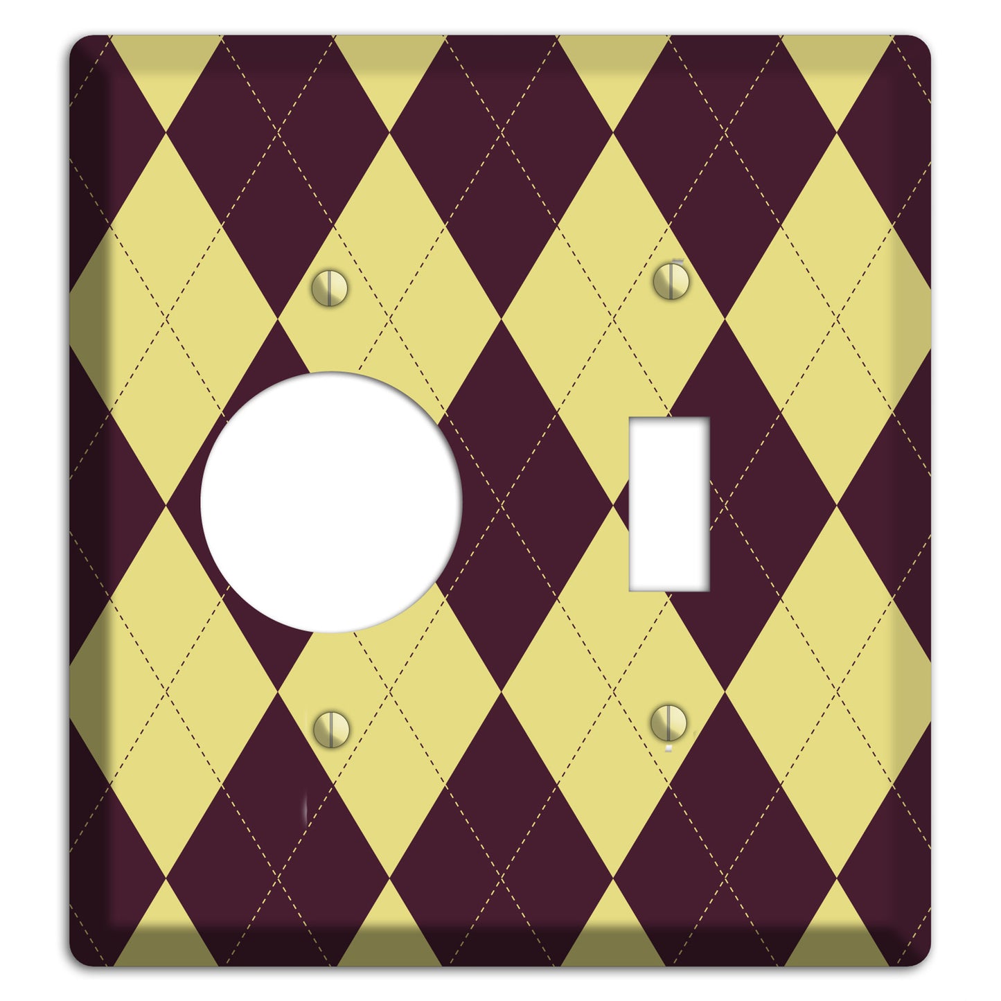 Yellow and Dark Maroon Argyle Receptacle / Toggle Wallplate