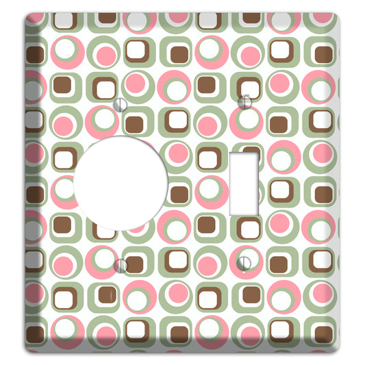 White with Pink Sage Brown Retro Squares and Circles Receptacle / Toggle Wallplate