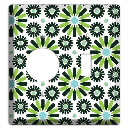 Lime and Teal Scandinavian Floral 2 Receptacle / Toggle Wallplate