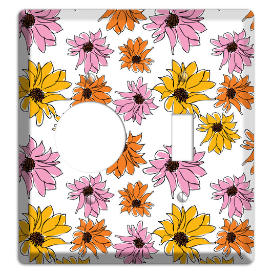 Pink Orange Yellow Flowers Receptacle / Toggle Wallplate