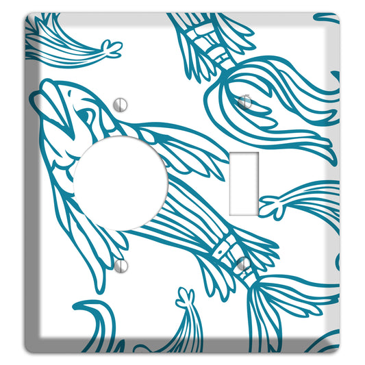 Teal and White Koi Receptacle / Toggle Wallplate