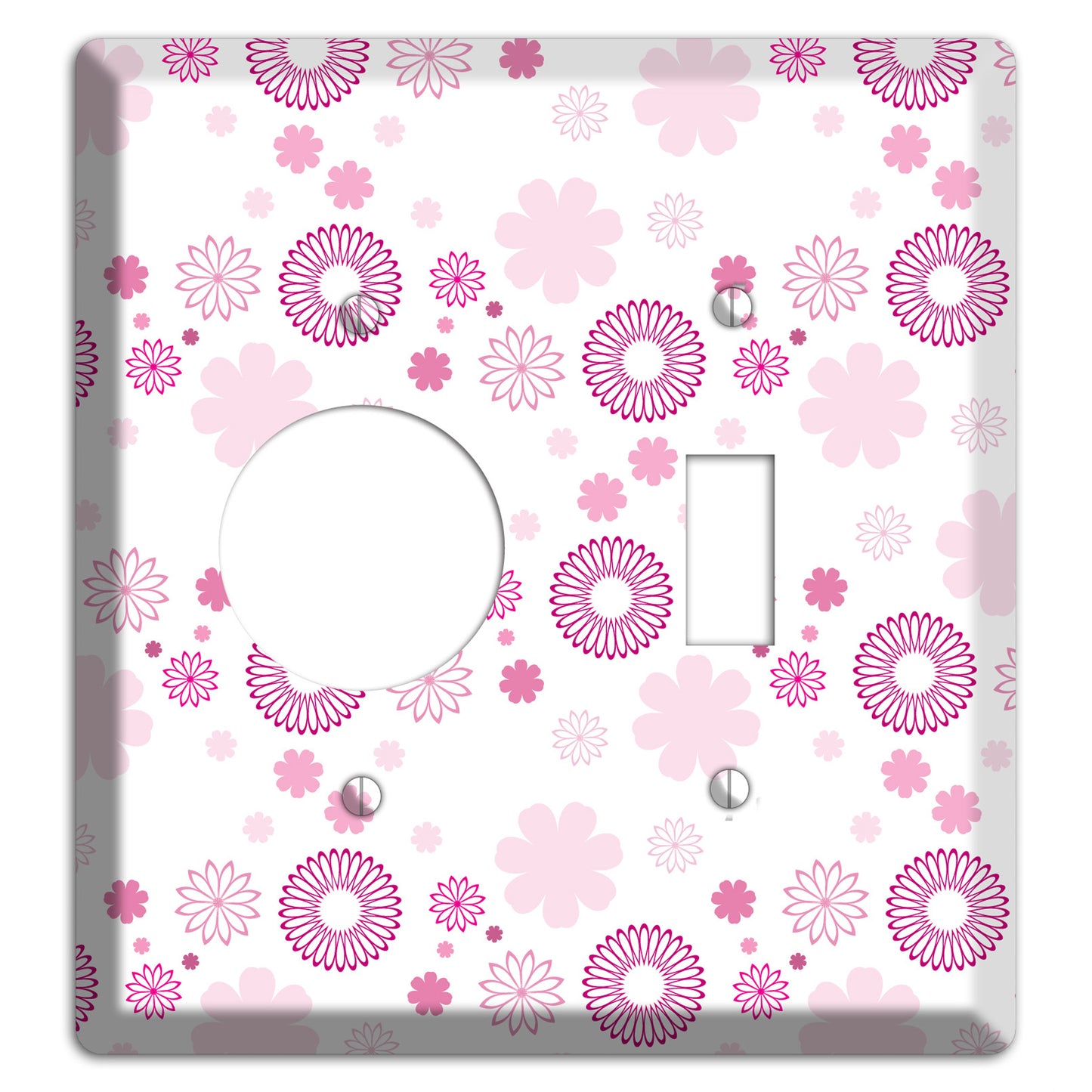 White with Pink and Purple Floral Contour Retro Burst Receptacle / Toggle Wallplate