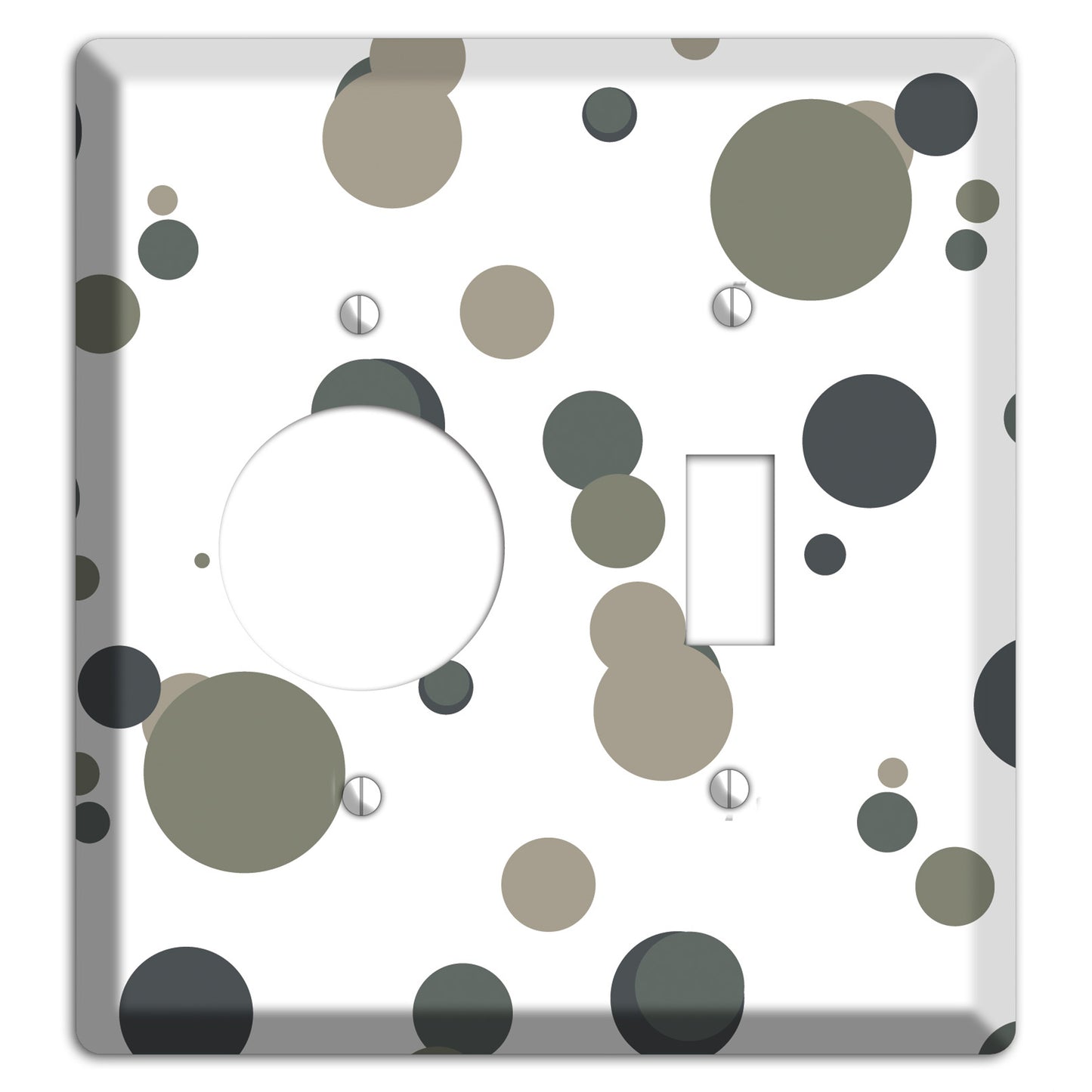 White with Multi Grey Medium Dots Receptacle / Toggle Wallplate