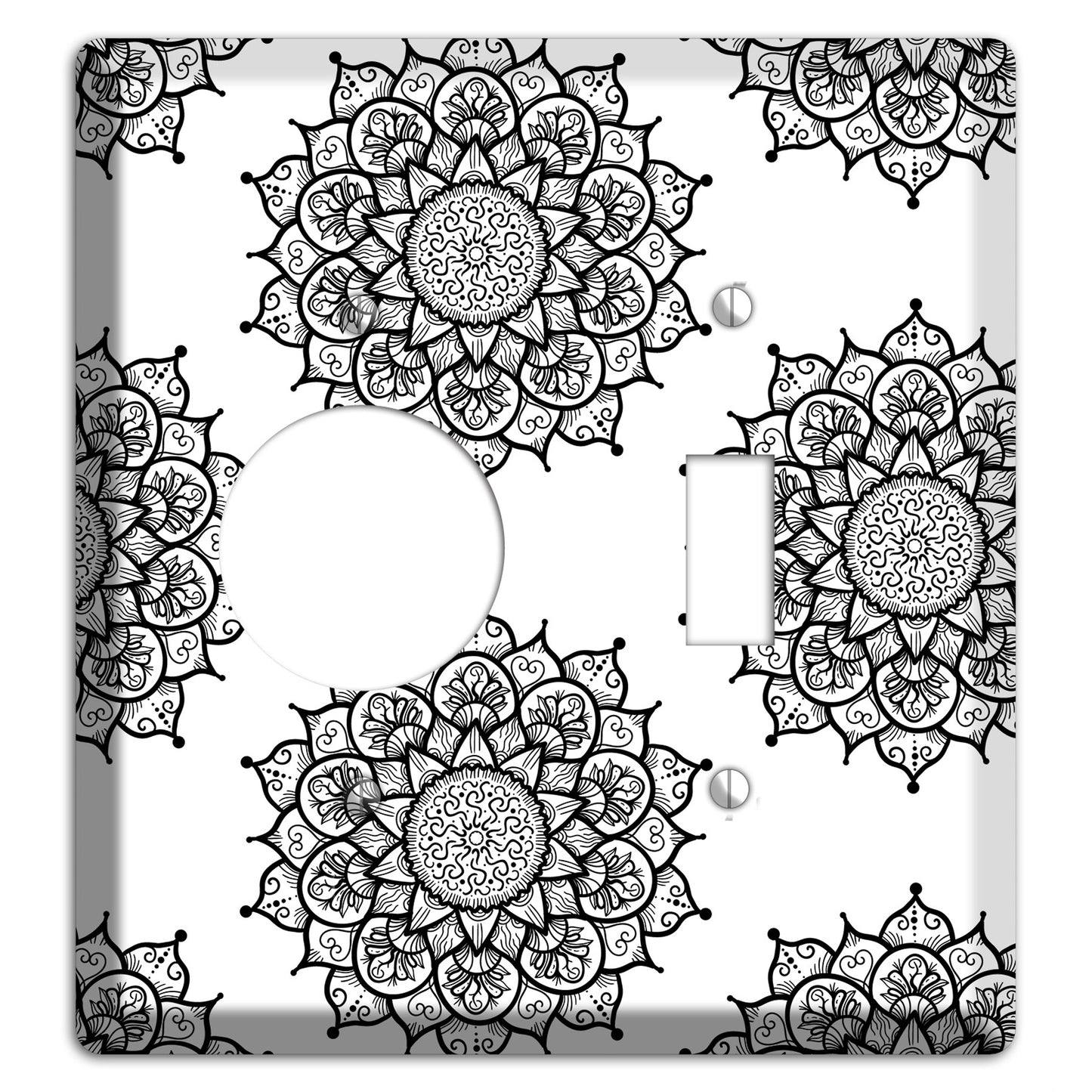 Mandala Black and White Style S Cover Plates Receptacle / Toggle Wallplate