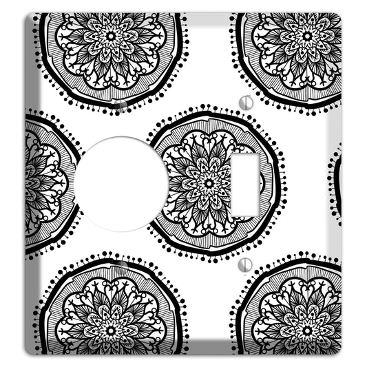 Mandala Black and White Style R Cover Plates Receptacle / Toggle Wallplate