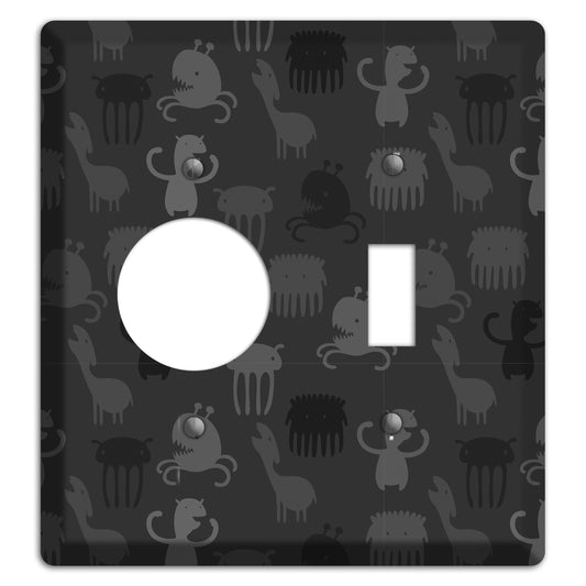 Silly Monsters Black and Grey Receptacle / Toggle Wallplate