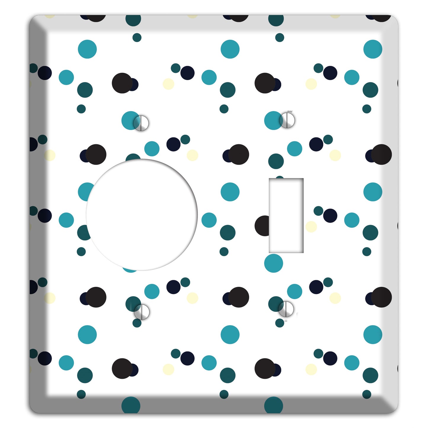 White with Teal and Black Multi Dots Receptacle / Toggle Wallplate