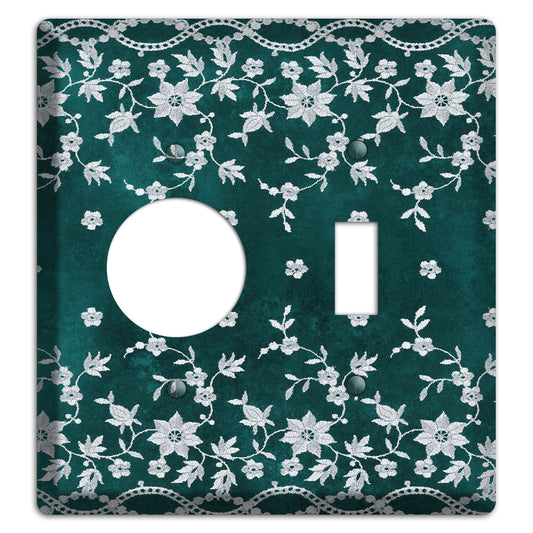 Embroidered Floral Teal Receptacle / Toggle Wallplate