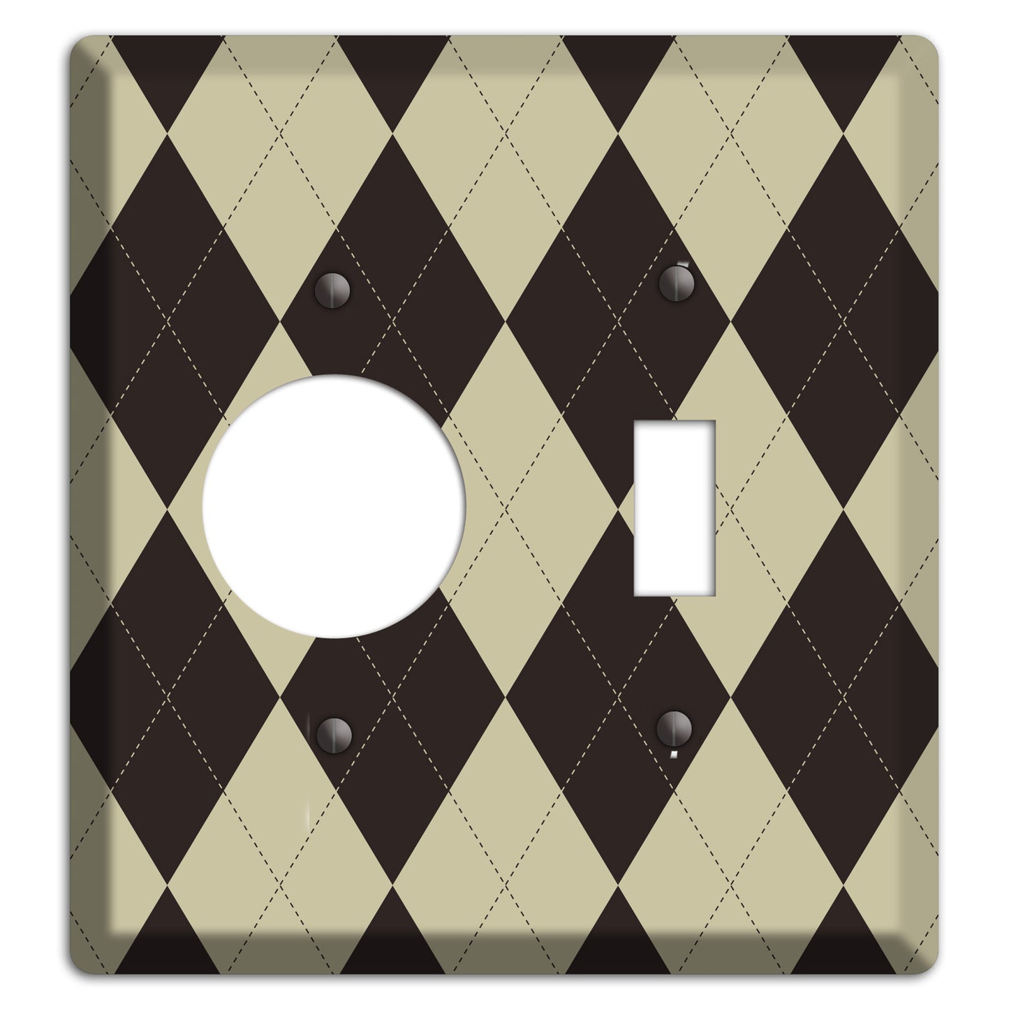 Beige and Black Argyle Receptacle / Toggle Wallplate