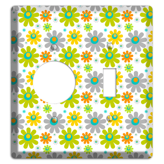 White and Yellow Flower Power Receptacle / Toggle Wallplate