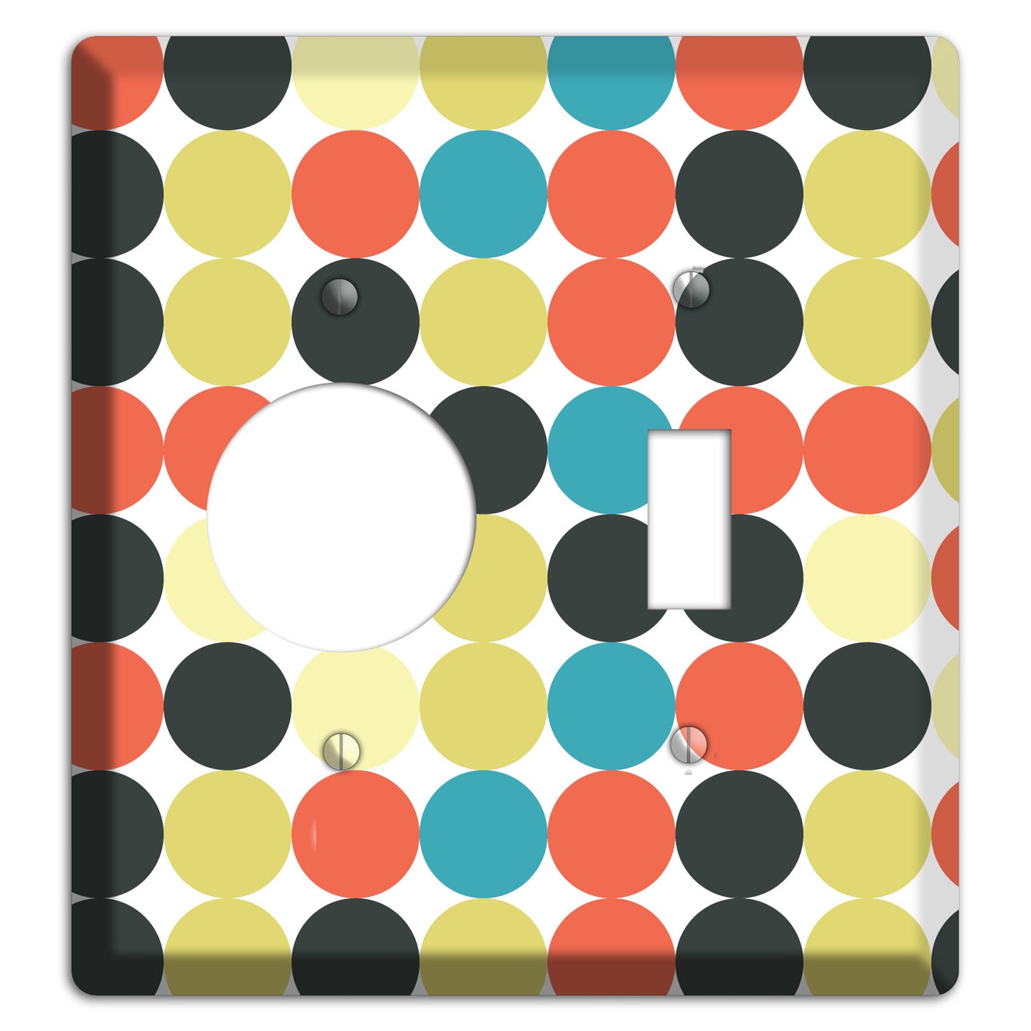 Coral Black Yellow Olive Blue Aqua Tiled Dots Receptacle / Toggle Wallplate