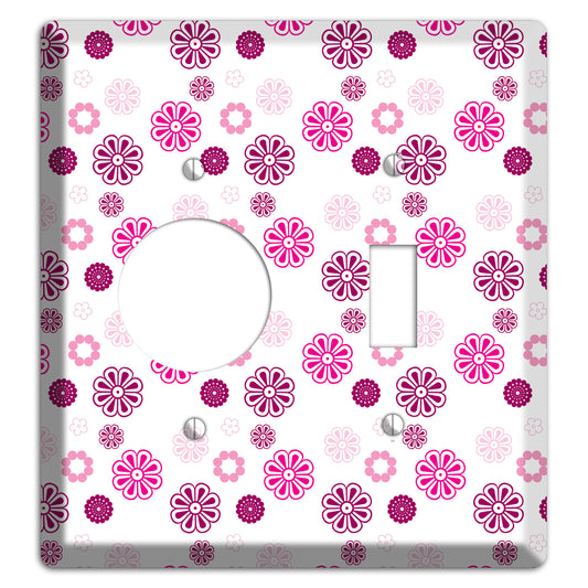 Maroon and Pink Retro Floral Receptacle / Toggle Wallplate