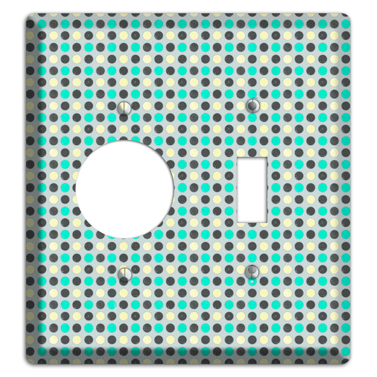 Grey with Black Off White and Turquoise Dots Receptacle / Toggle Wallplate