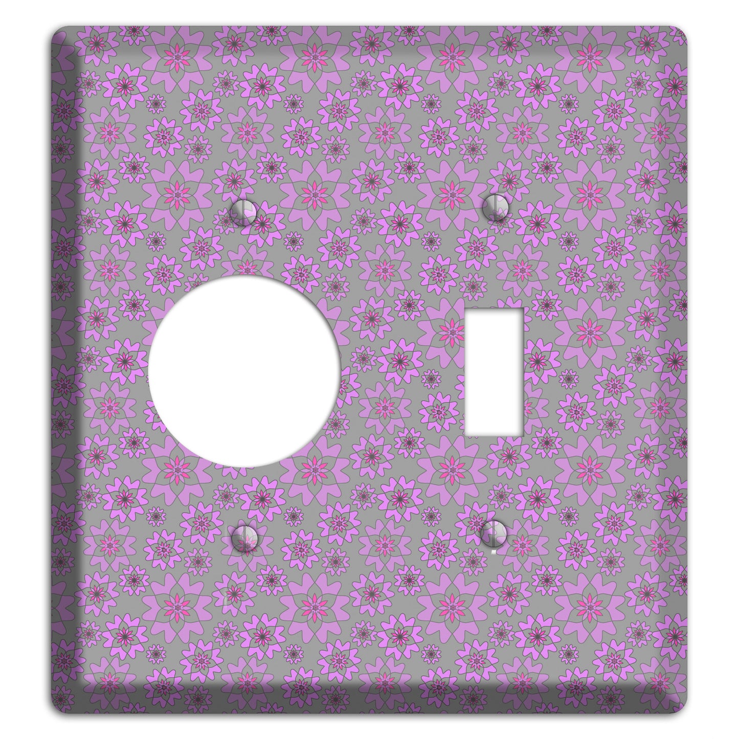 Grey with Tiny Purple Retro Suzani Receptacle / Toggle Wallplate