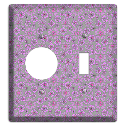 Grey with Tiny Purple Retro Suzani Receptacle / Toggle Wallplate