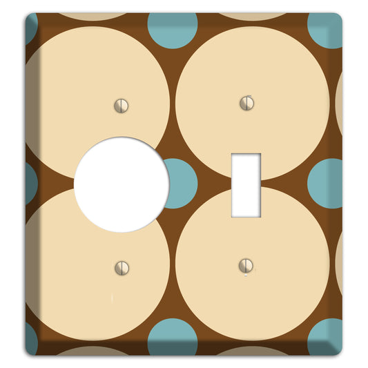 Brown with Beige and Dusty Blue Multi Tiled Large Dots Receptacle / Toggle Wallplate