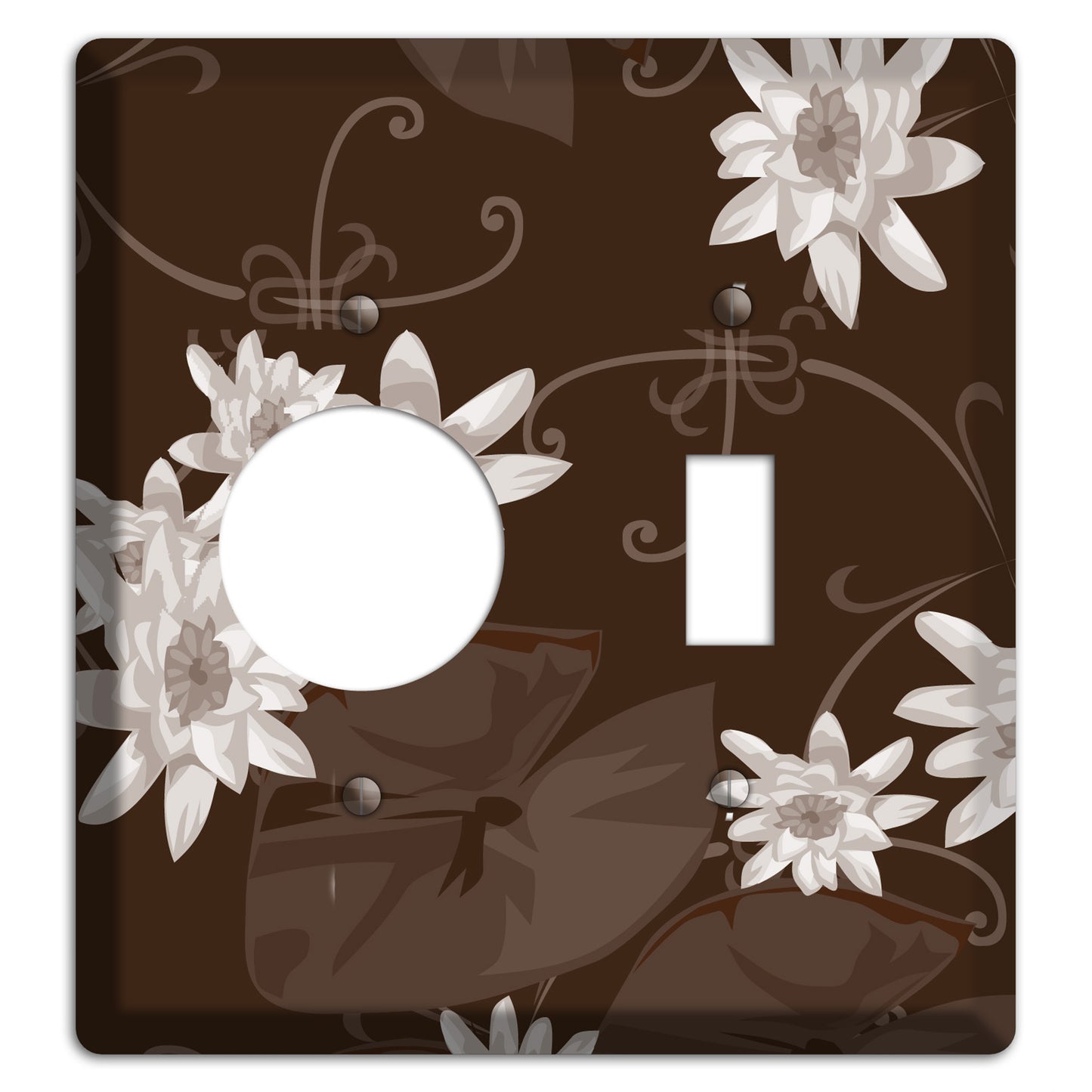 Brown with White Blooms Receptacle / Toggle Wallplate