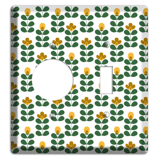 Dark Green Deco Floral Half Drop Receptacle / Toggle Wallplate