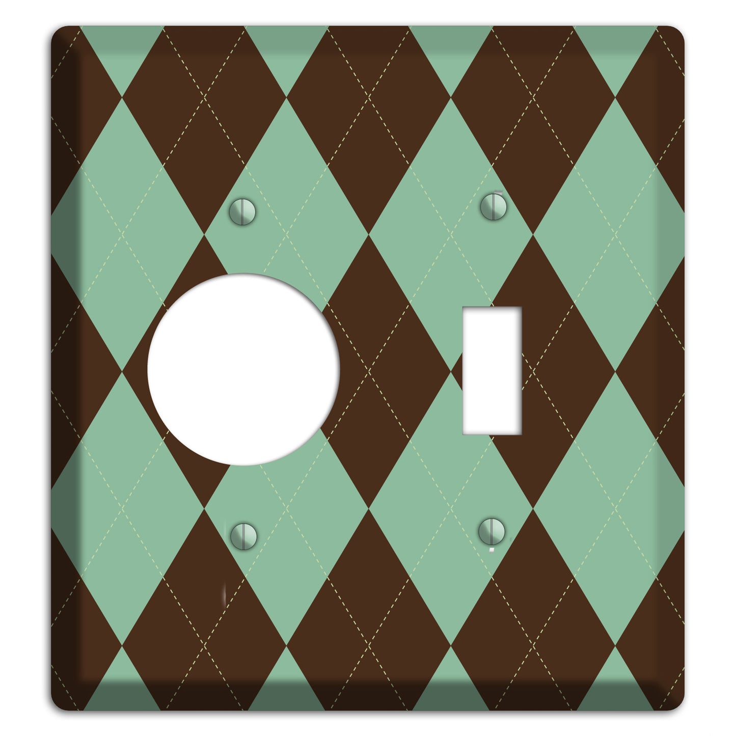 Green and Brown Argyle Receptacle / Toggle Wallplate