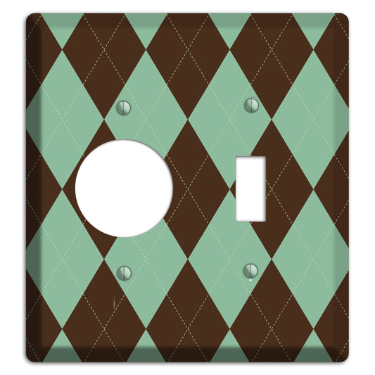 Green and Brown Argyle Receptacle / Toggle Wallplate