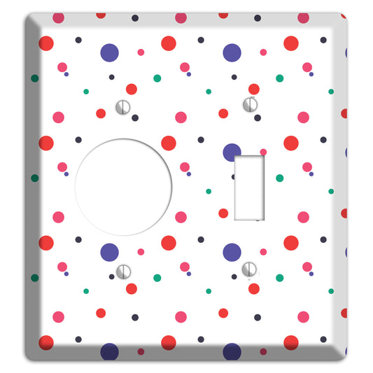 White with Multi Color Small Dots Receptacle / Toggle Wallplate