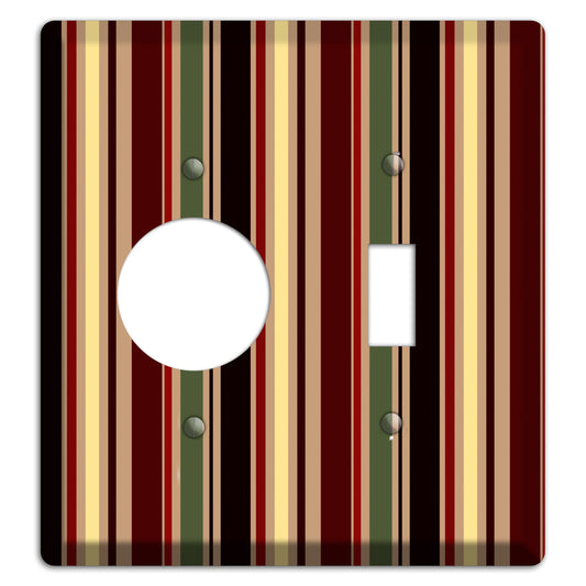 Multi olive and Burgundy Vertical Stripes Receptacle / Toggle Wallplate