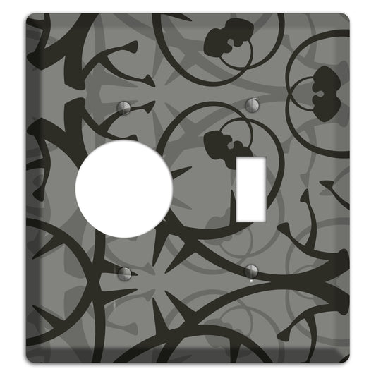 Grey with Black Retro Sprig Receptacle / Toggle Wallplate