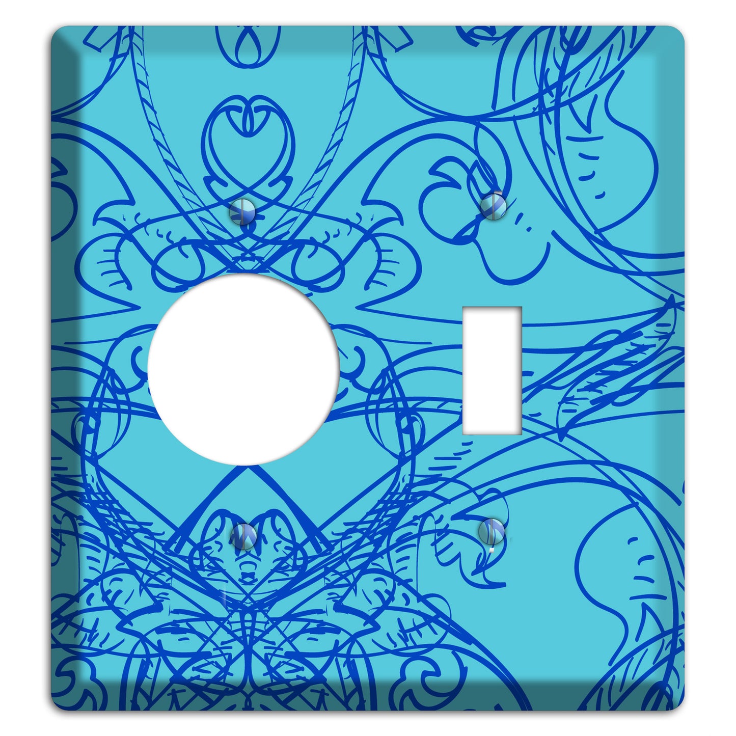 Turquoise Deco Sketch Receptacle / Toggle Wallplate